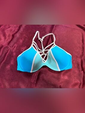 PINK Victoria's Secret Aqua Gradient Strappy Push-Up Bikini Top with White Trim